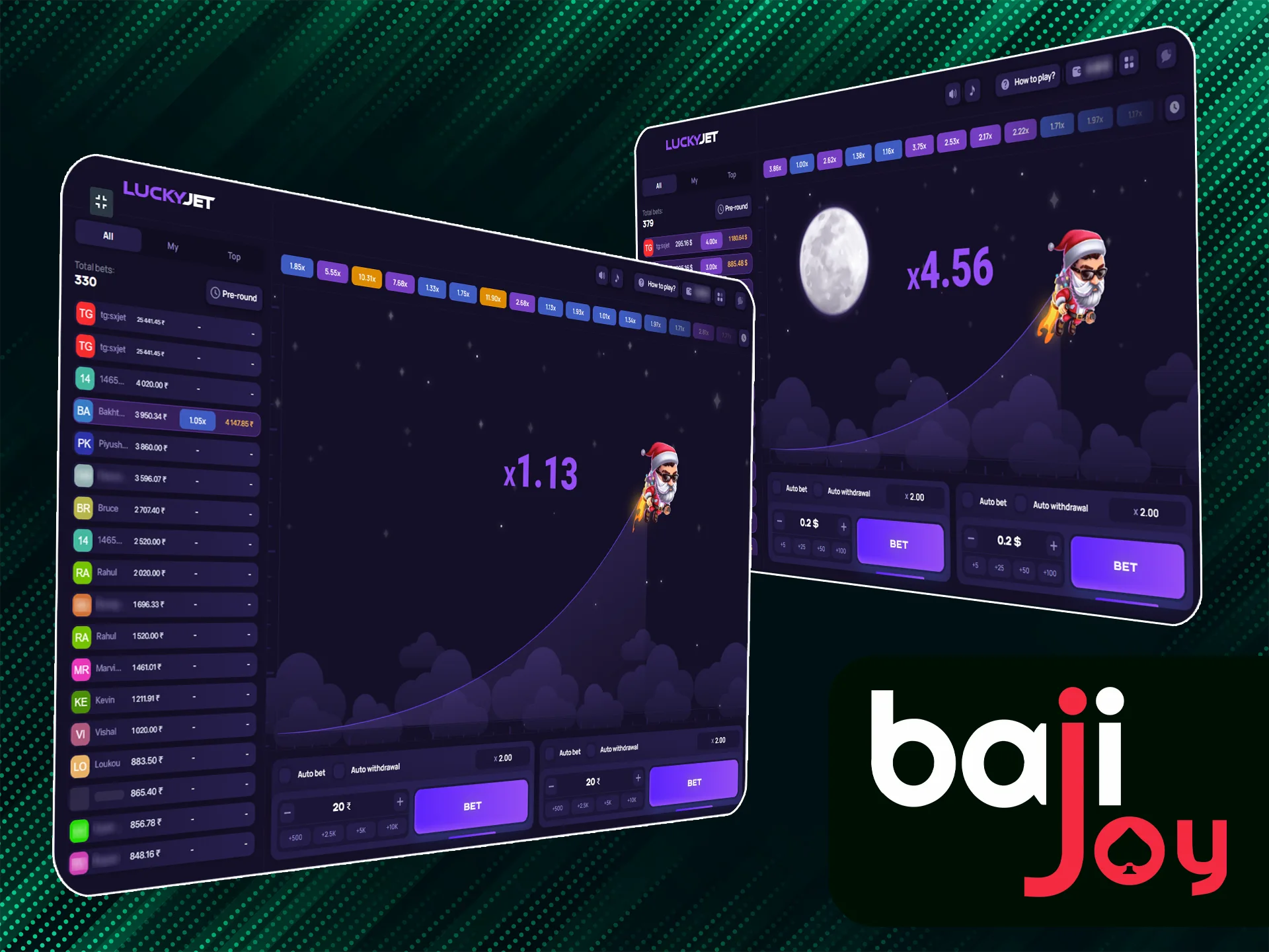You can play Lucky Jet in demo version and for money at BajiJoy.